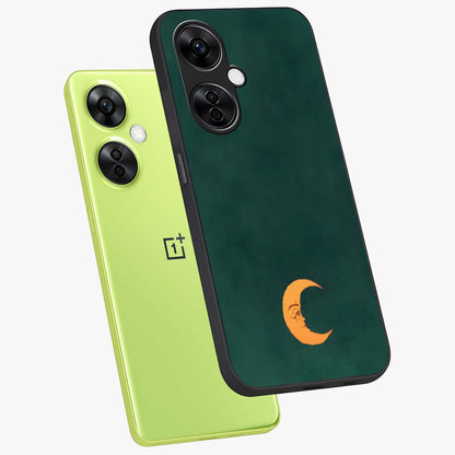 Golden Crescent Mood Glass Case for 1+Nord CE 3 Lite angled mockup showcasing glossy finish and subtle night gradients