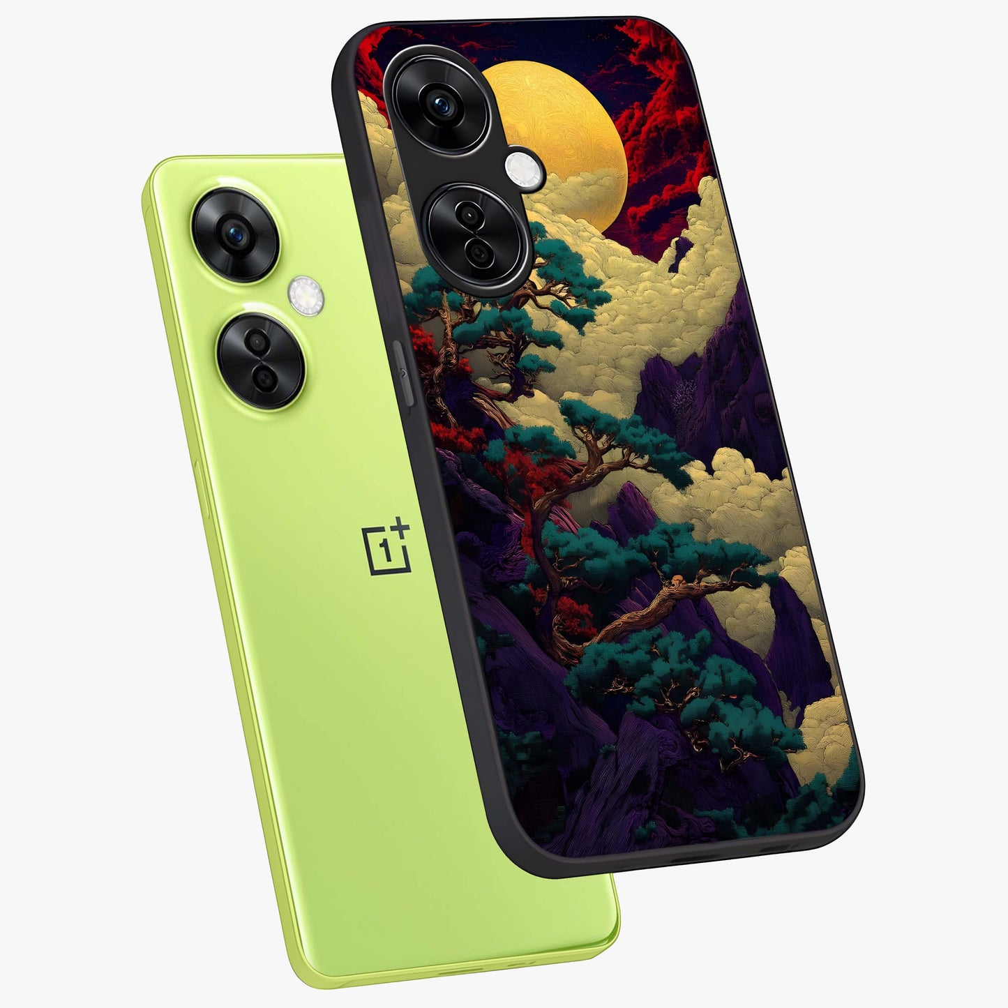 Golden Moon Horizon Glass Case for 1+Nord CE 3 Lite angled mockup showcasing glossy finish and warm gradient tones