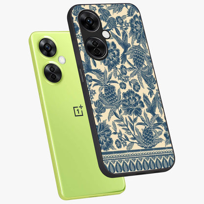 Heirloom Wild Bloom Glass Case for 1+Nord CE 3 Lite angled mockup showcasing glossy finish and rich botanical textures