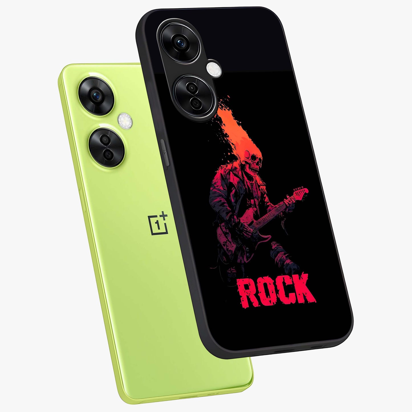 Hellfire Rock Anthem Glass Case for 1+Nord CE 3 Lite captured at a warm angle highlighting bold flame tones, gloss, and edge clarity.