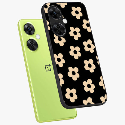 Little Daisy Flower Retro Pattern Glass Case for 1+Nord CE 3 Lite angled mockup showcasing glossy finish and vintage bloom tones