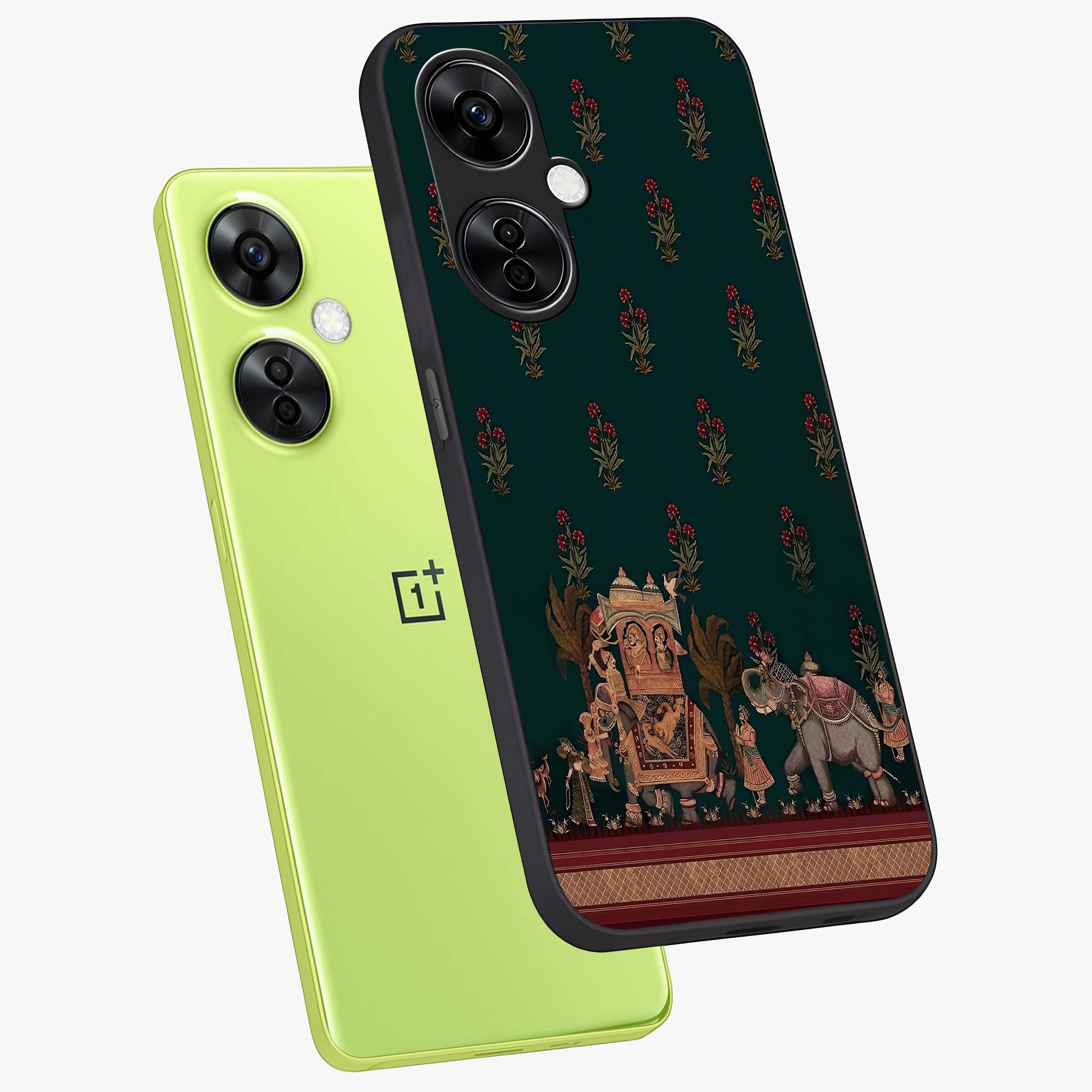 Macmerise Glass Case for 1+Nord CE 3 Lite angled mockup showcasing glossy finish and vibrant design tones