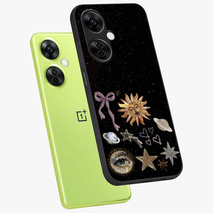 Magical Jewelry Vibe Glass Case for 1+Nord CE 3 Lite angled mockup showcasing glossy finish and sparkling detailing