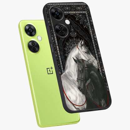 Majestic Ride Legacy Glass Case for 1+Nord CE 3 Lite angled mockup showcasing glossy finish and strong graphic detailing