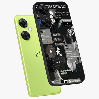 Midnight Love Echo Glass Case for 1+Nord CE 3 Lite angled mockup showcasing glossy finish and warm luminous tones