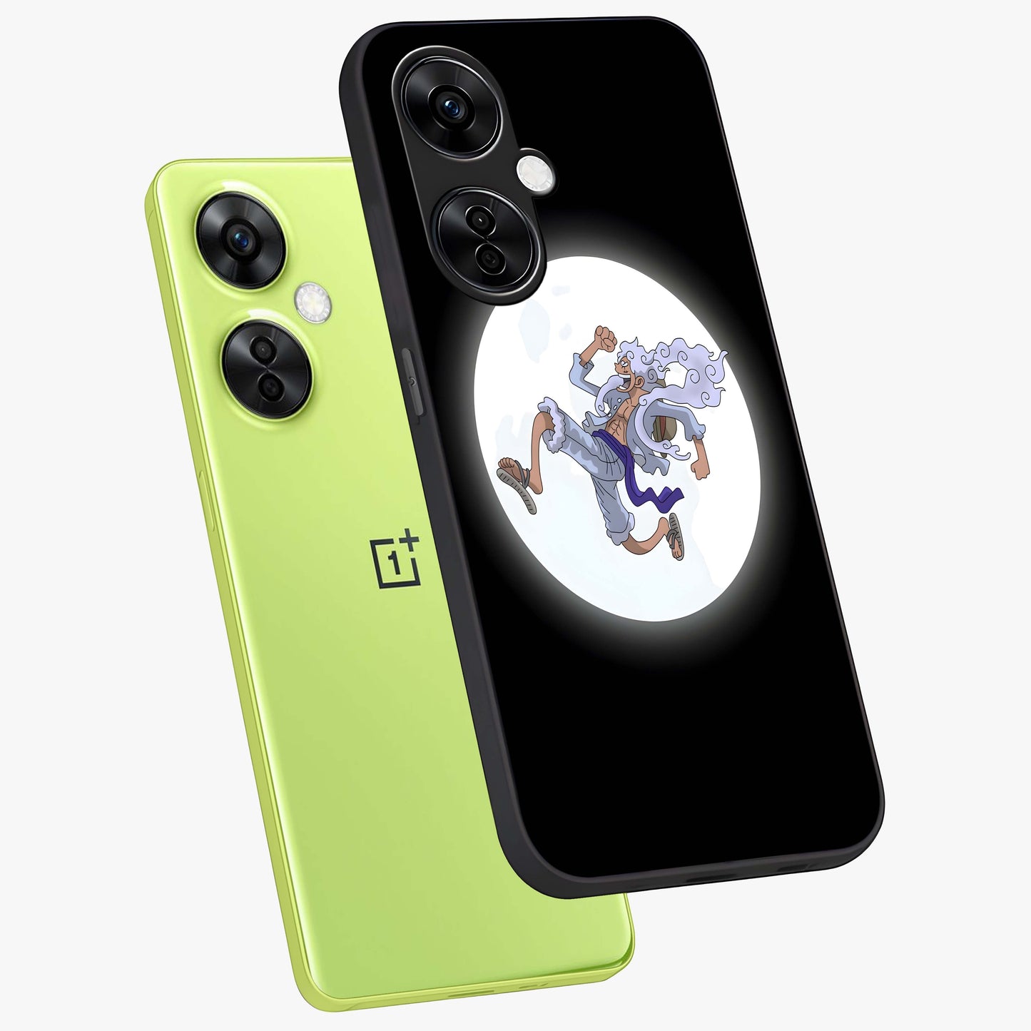 Moonlit Freedom Dance Glass Case for 1+Nord CE 3 Lite angled mockup showcasing glossy finish and flowing night gradients