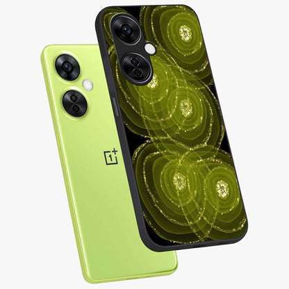 Neon Orbit Bloom Marble Glass Case for 1+Nord CE 3 Lite angled mockup showcasing glossy finish and vibrant bloom detailing