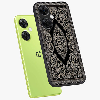 Noir Bloom Elegance Glass Case for 1+Nord CE 3 Lite angled mockup showcasing glossy finish and refined bloom detailing