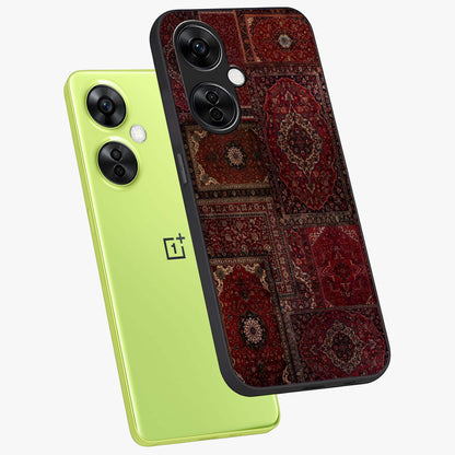 Persian Velvet Tale Glass Case for 1+Nord CE 3 Lite angled mockup showcasing glossy finish and rich deep tones