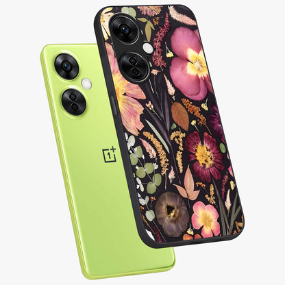 Petal Dream Tapestry Glass Case for 1+Nord CE 3 Lite angled mockup showcasing glossy finish and rich bloom detailing