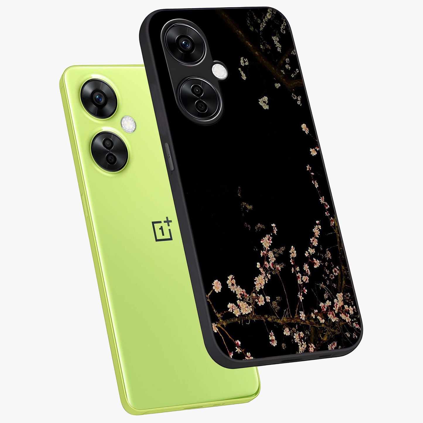Petal Moon Light With Custom Name Glass Case for 1+Nord CE 3 Lite angled mockup showcasing glossy finish and soft luminous tones