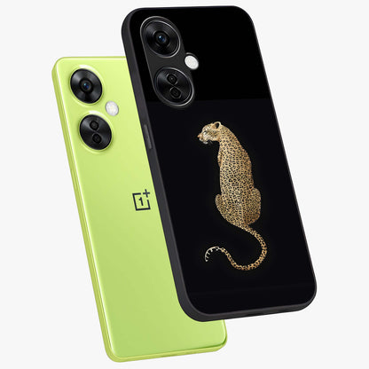 Regal Leopard Glass Case for 1+Nord CE 3 Lite angled mockup showcasing glossy glass finish and detailed animal textures