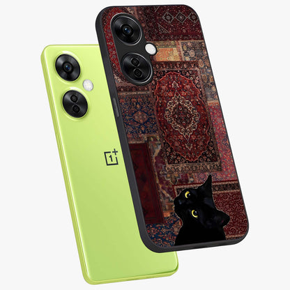 Regal Magic Cat Apple Glass Case for 1+Nord CE 3 Lite angled mockup showcasing glossy finish and vibrant illustration detailing