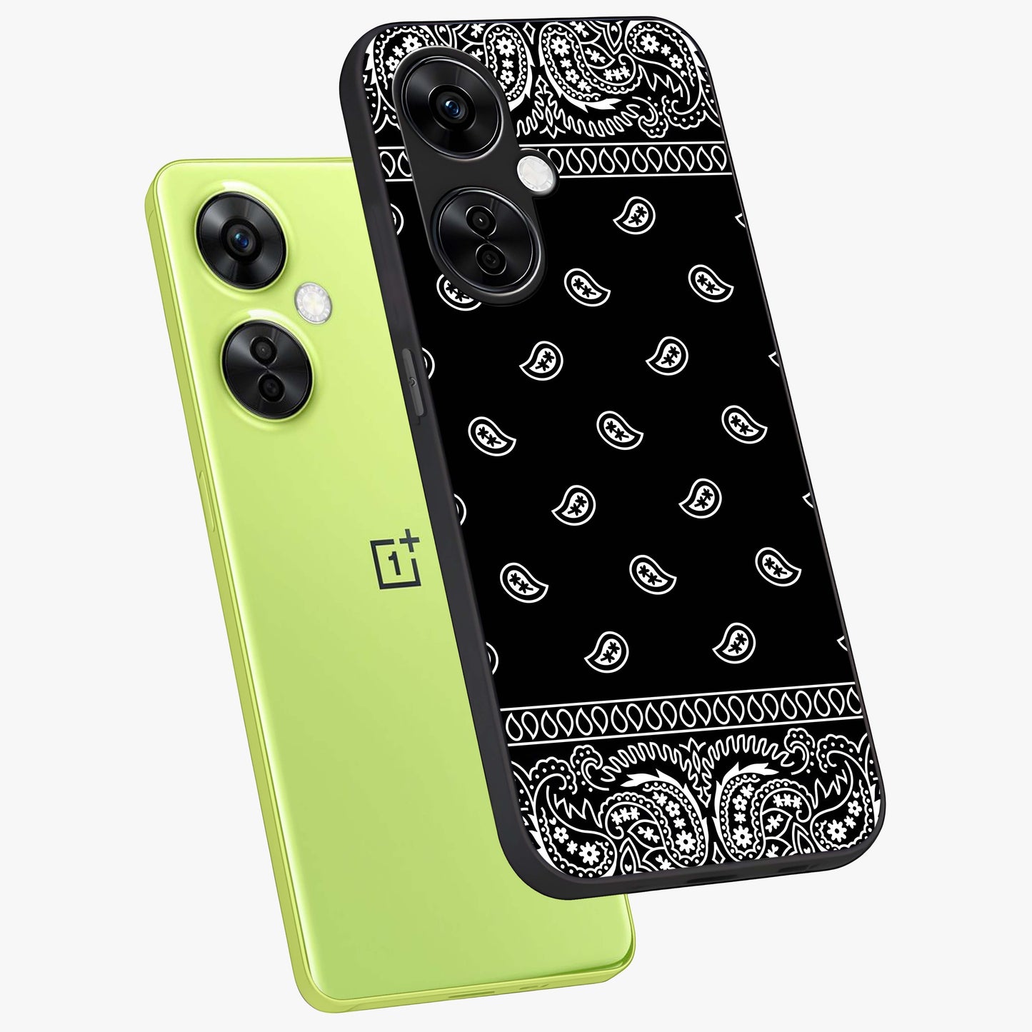 Retro Rebel Threads Glass Case for 1+Nord CE 3 Lite angled mockup showcasing glossy finish and classic retro tones