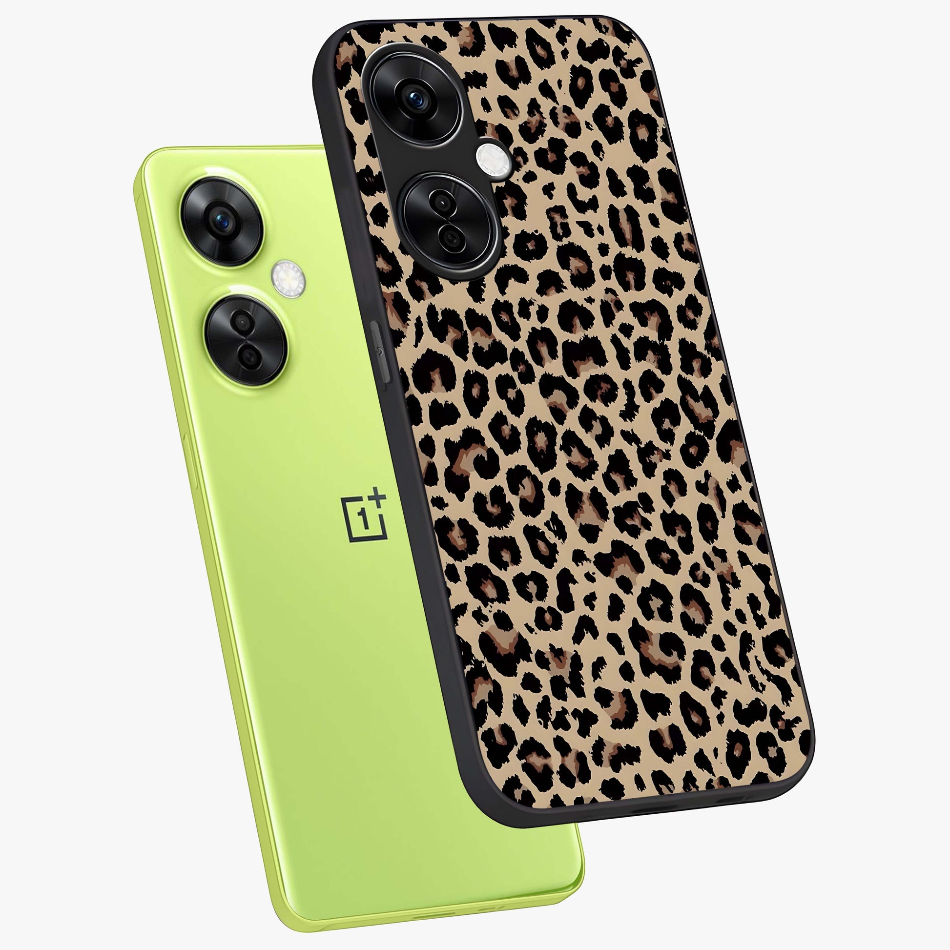 Savage Chic Pattern Glass Case for 1+Nord CE 3 Lite angled mockup showcasing glossy finish and modern graphic detailing