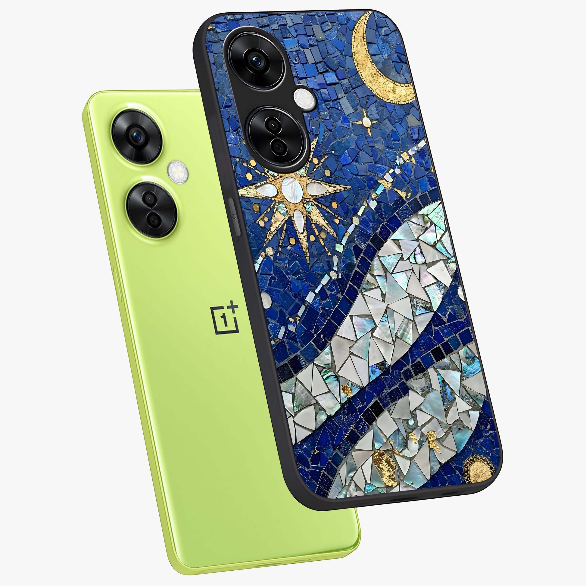 Serene Crane Flight Glass Case for 1+Nord CE 3 Lite angled mockup showcasing glossy finish and subtle nature detailing