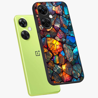 Shattered Light Glass Case for 1+Nord CE 3 Lite angled mockup showcasing glossy finish and high contrast detailing