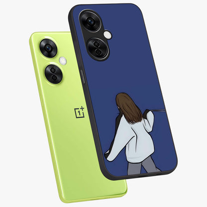 Silent Distance Love Glass Case for 1+Nord CE 3 Lite angled mockup showcasing glossy glass finish and subtle aesthetic detailing