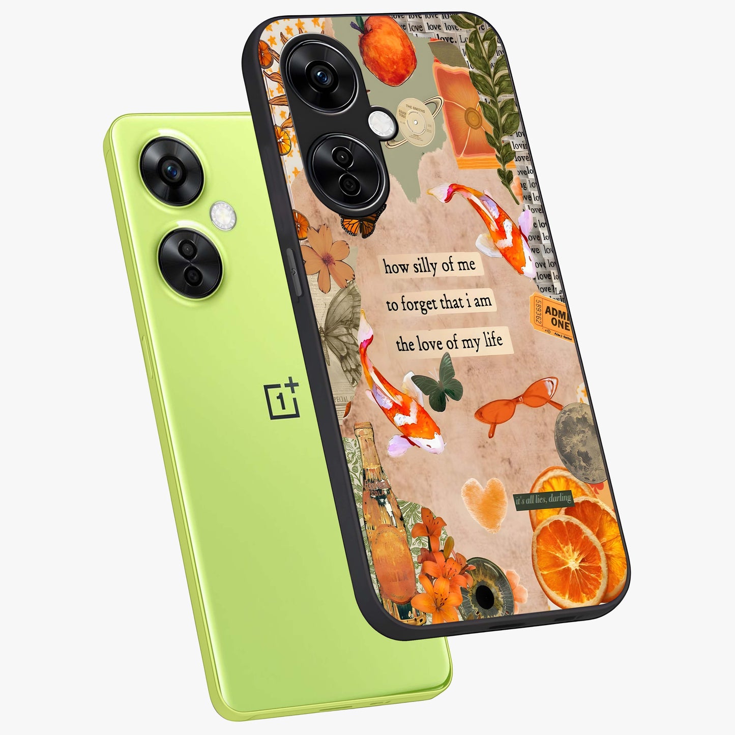 Soft Chaos Aesthetic Glass Case for 1+Nord CE 3 Lite angled mockup showcasing glossy glass finish and blended gradient detailing