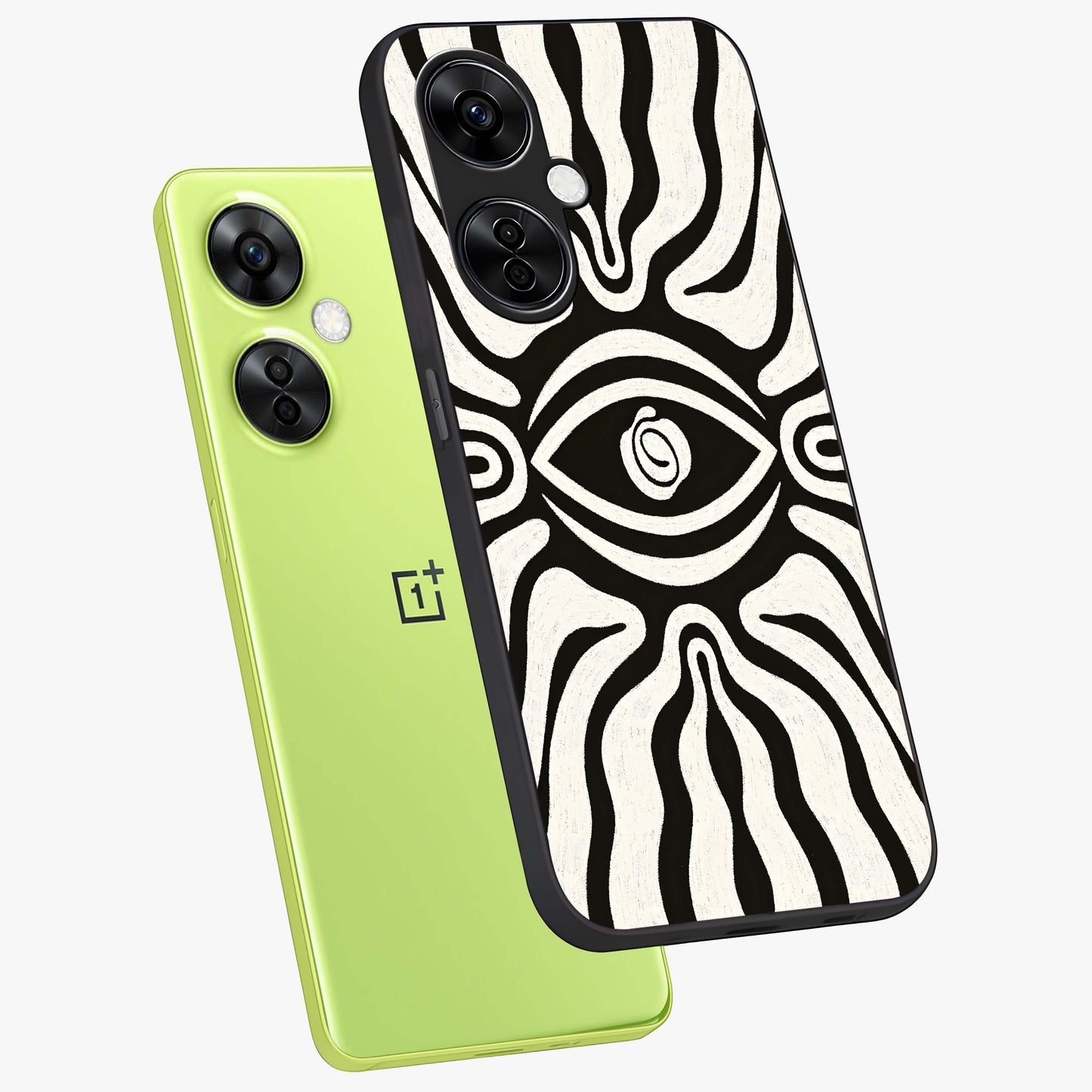 Trancewave Illusion Art Glass Case for 1+Nord CE 3 Lite angled mockup showcasing glossy finish and psychedelic detailing