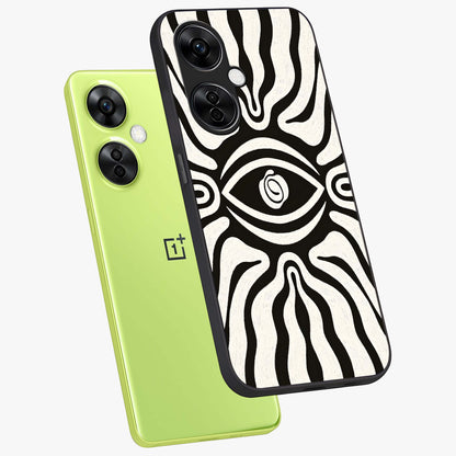 Trancewave Illusion Art Glass Case for 1+Nord CE 3 Lite angled mockup showcasing glossy finish and psychedelic detailing