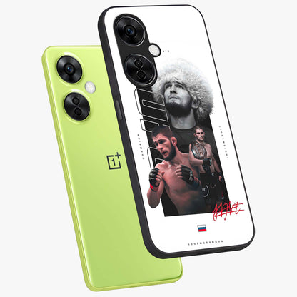 Unbeaten Warrior Legacy Glass Case for 1+Nord CE 3 Lite angled mockup showcasing glossy finish and strong action detailing
