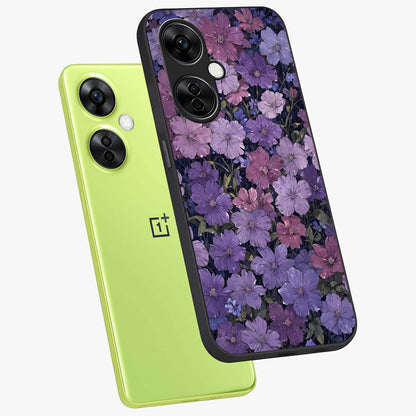 Velvet Bloom Tapestry Glass Case for 1+Nord CE 3 Lite angled mockup showcasing glossy finish and deep velvet tones