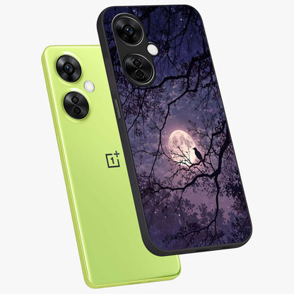 Whispering Moon Silence Glass Case for 1+Nord CE 3 Lite angled mockup showcasing glossy finish and subtle celestial detailing