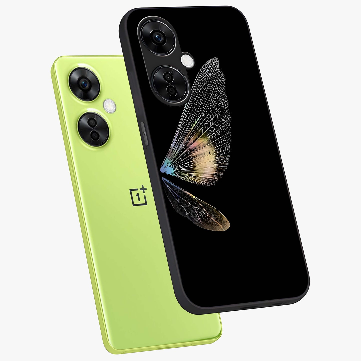 Whispers of Wings Glass Case for 1+Nord CE 3 Lite angled mockup showcasing glossy finish and soft gradient detailing