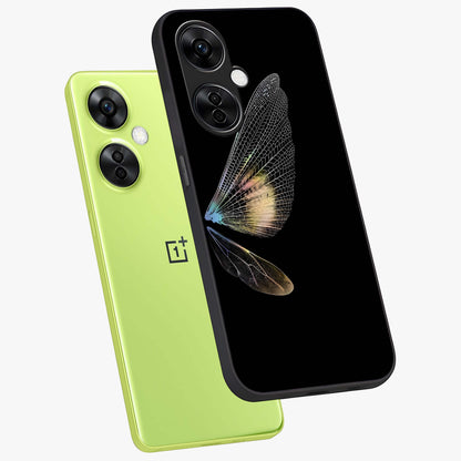Whispers of Wings Glass Case for 1+Nord CE 3 Lite angled mockup showcasing glossy finish and soft gradient detailing