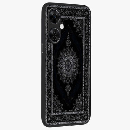 Black Persian Carpet Glass Case for 1+Nord CE 3 Lite side perspective highlighting classic pattern textures and premium build
