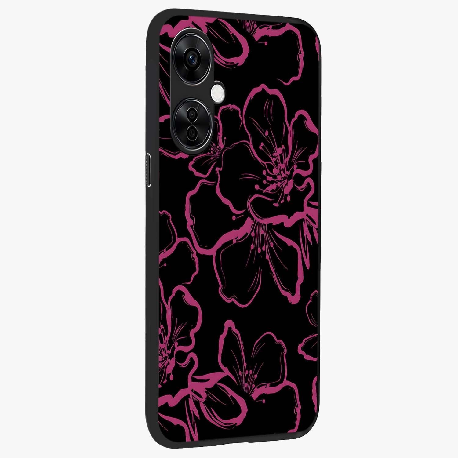 Black Violet Sketch Garden Glass Case for 1+Nord CE 3 Lite side perspective highlighting elegant sketch detailing and premium finish