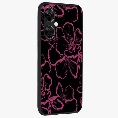 Black Violet Sketch Garden Glass Case for 1+Nord CE 3 Lite side perspective highlighting elegant sketch detailing and premium finish