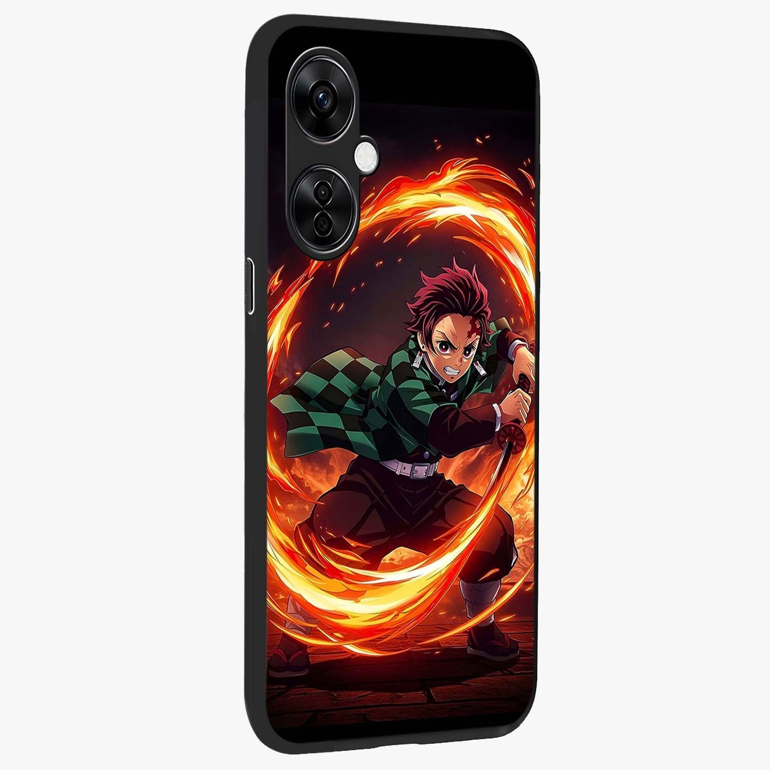 Blazing Sword Resolve Glass Case for 1+Nord CE 3 Lite displayed upright for strong warrior visibility and premium finish.