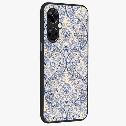 Blue Paisley Bloom Glass Case for 1+Nord CE 3 Lite side perspective highlighting elegant paisley textures and premium build