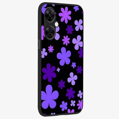 Blue Retro Pop Flowers Glass Case for 1+Nord CE 3 Lite side perspective highlighting colorful vintage floral detailing