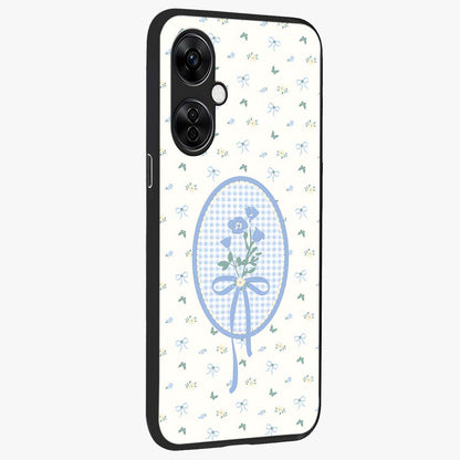 Blue Ribbon Bloom Glass Case for 1+Nord CE 3 Lite side perspective highlighting graceful floral design and premium edges