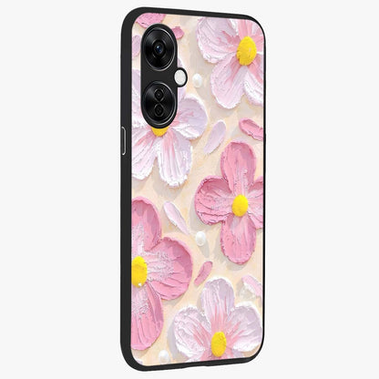 Blush Bloom Texture Glass Case for 1+Nord CE 3 Lite side perspective highlighting rich floral textures and smooth edges
