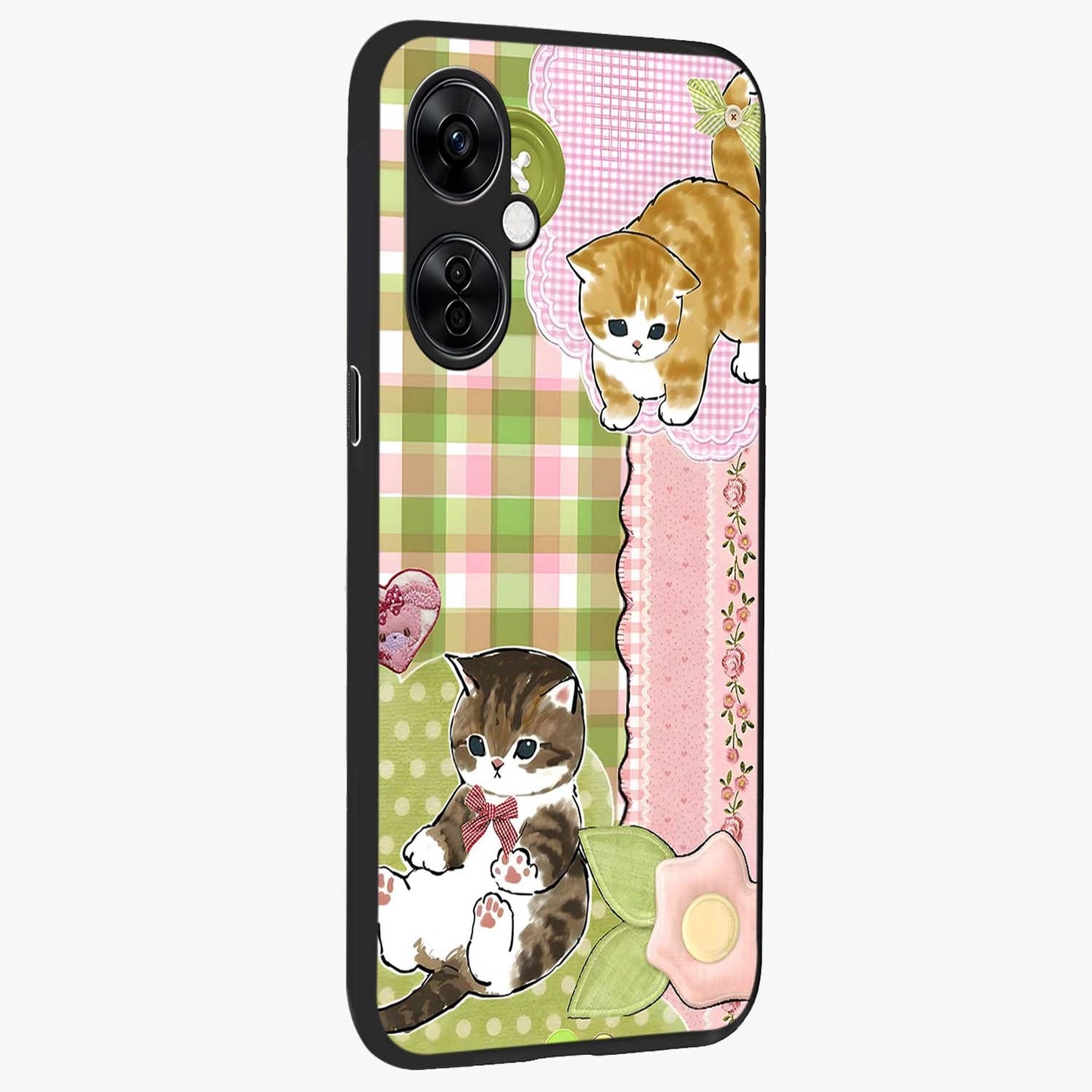 Cats Sweet Button Glass Case for 1+Nord CE 3 Lite side perspective highlighting playful details and sleek premium build