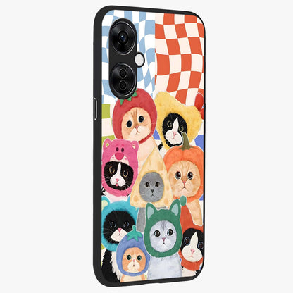 Cats in Fruits Glass Case for 1+Nord CE 3 Lite side perspective highlighting fun detailing and premium smooth edges