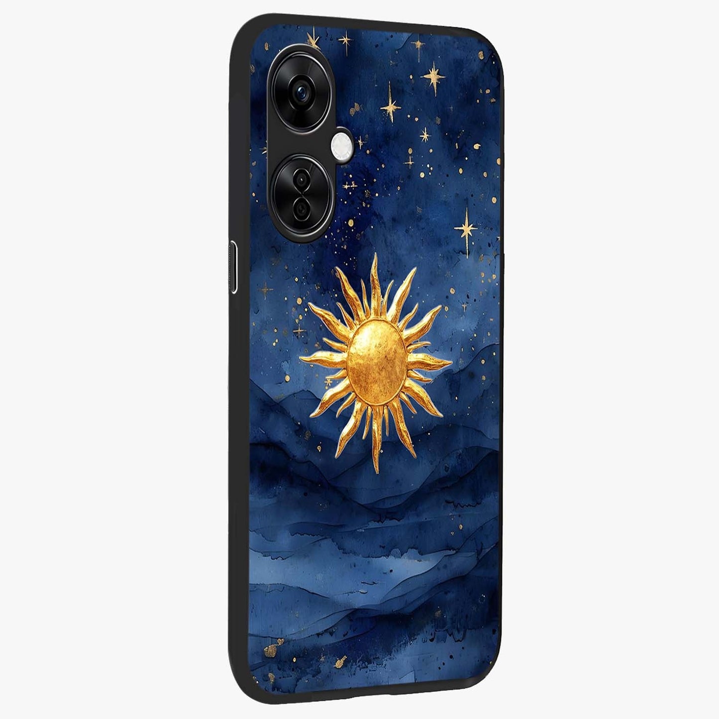 Celestial Blue Glow Glass Case for 1+Nord CE 3 Lite side perspective highlighting vibrant glow detailing and sleek edges