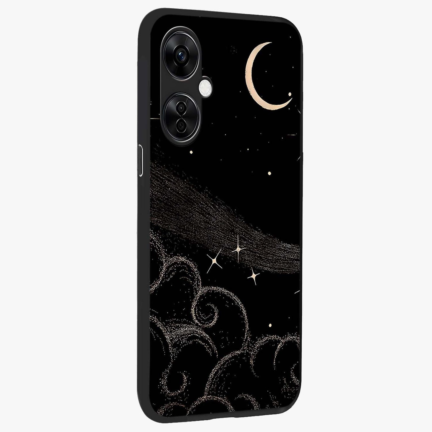 Celestial Midnight Veil Glass Case for 1+Nord CE 3 Lite side perspective highlighting rich night tones and sleek premium edges