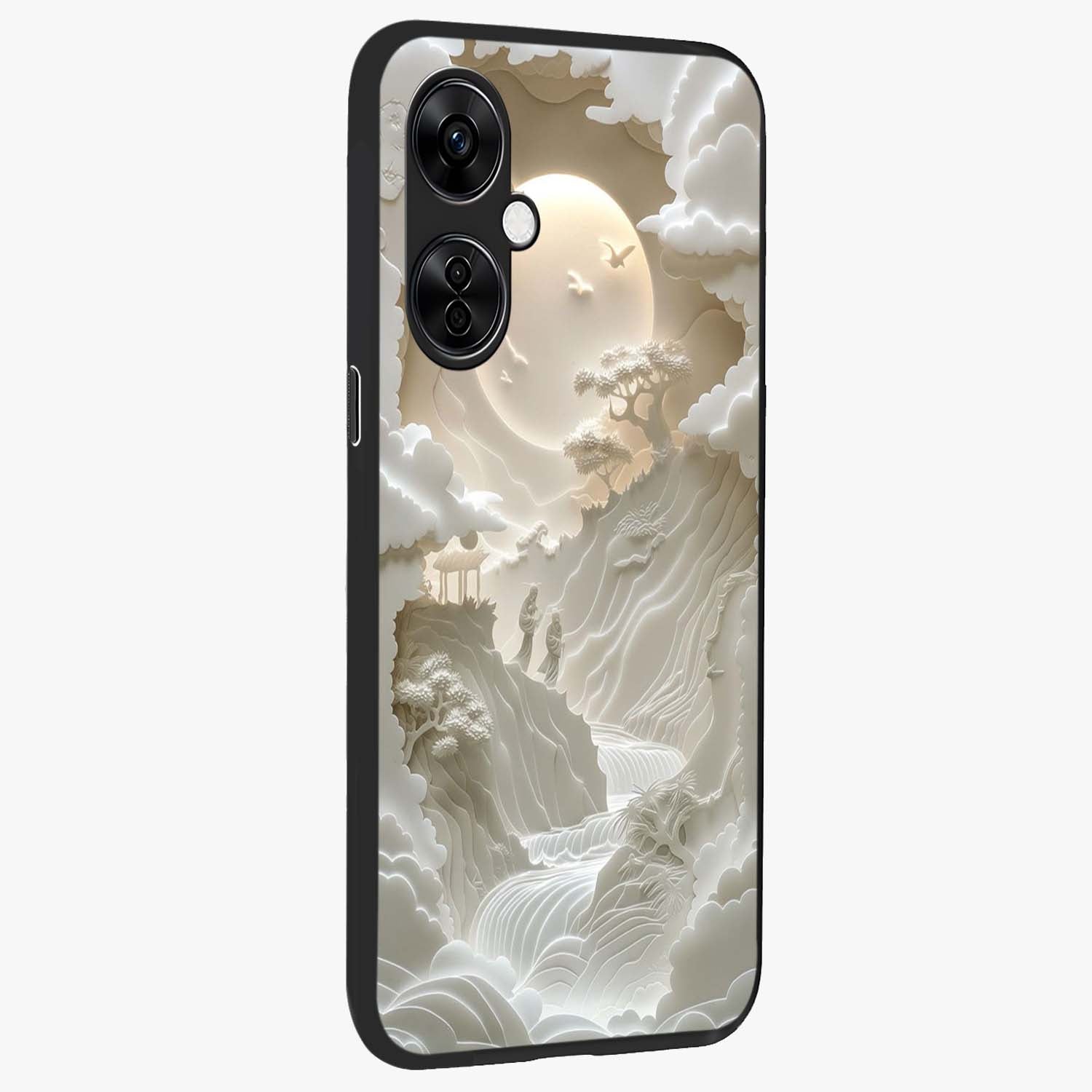Celestial Origami Glass Case for 1+Nord CE 3 Lite side perspective highlighting sharp detailing and smooth premium build