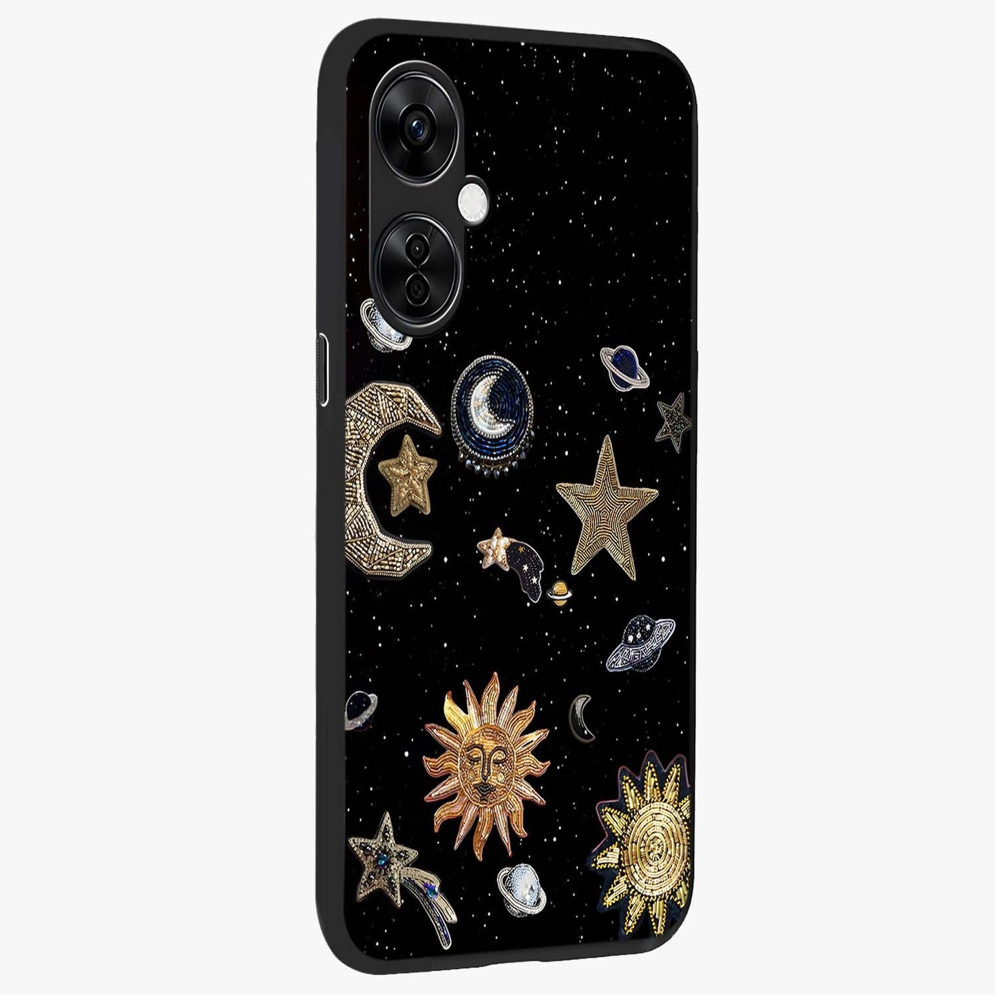 Celestial Star Charm Glass Case for 1+Nord CE 3 Lite side perspective highlighting glowing star detailing and premium build