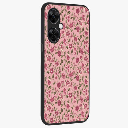 Charming Pink Floral Glass Case for 1+Nord CE 3 Lite side perspective highlighting subtle floral textures and smooth edges