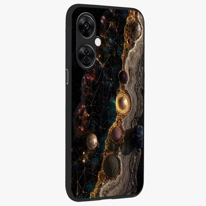 Cosmic Gold Path Glass Case for 1+Nord CE 3 Lite side perspective highlighting premium metallic detailing and sleek edges