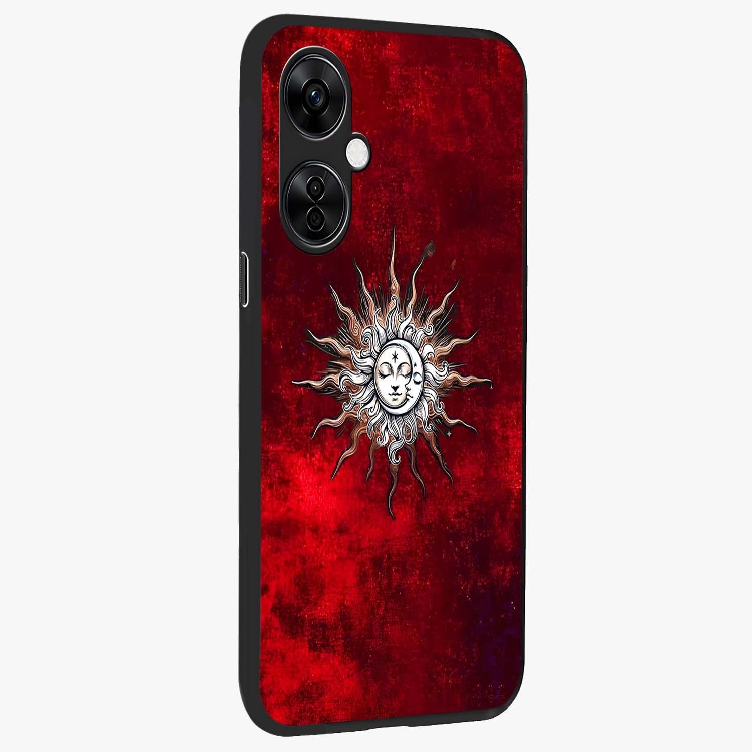 Cosmic Twin Eclipse Glass Case for 1+Nord CE 3 Lite side perspective highlighting eclipse detailing and premium smooth build
