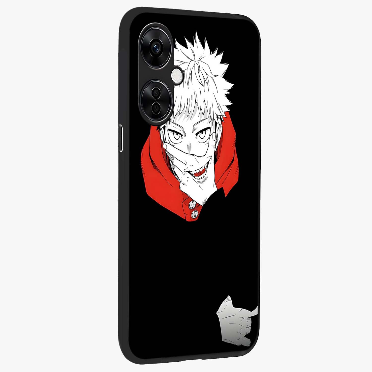 Crimson Chaos Smile Glass Case for 1+Nord CE 3 Lite side perspective highlighting intense color contrast and sleek edges