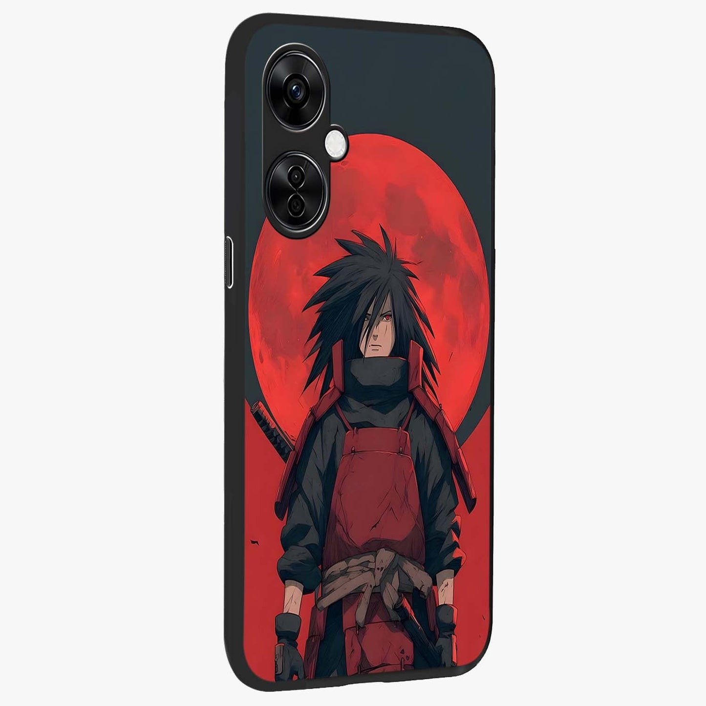 Crimson Moon Warlord Glass Case for 1+Nord CE 3 Lite side perspective highlighting powerful illustration details and sleek build