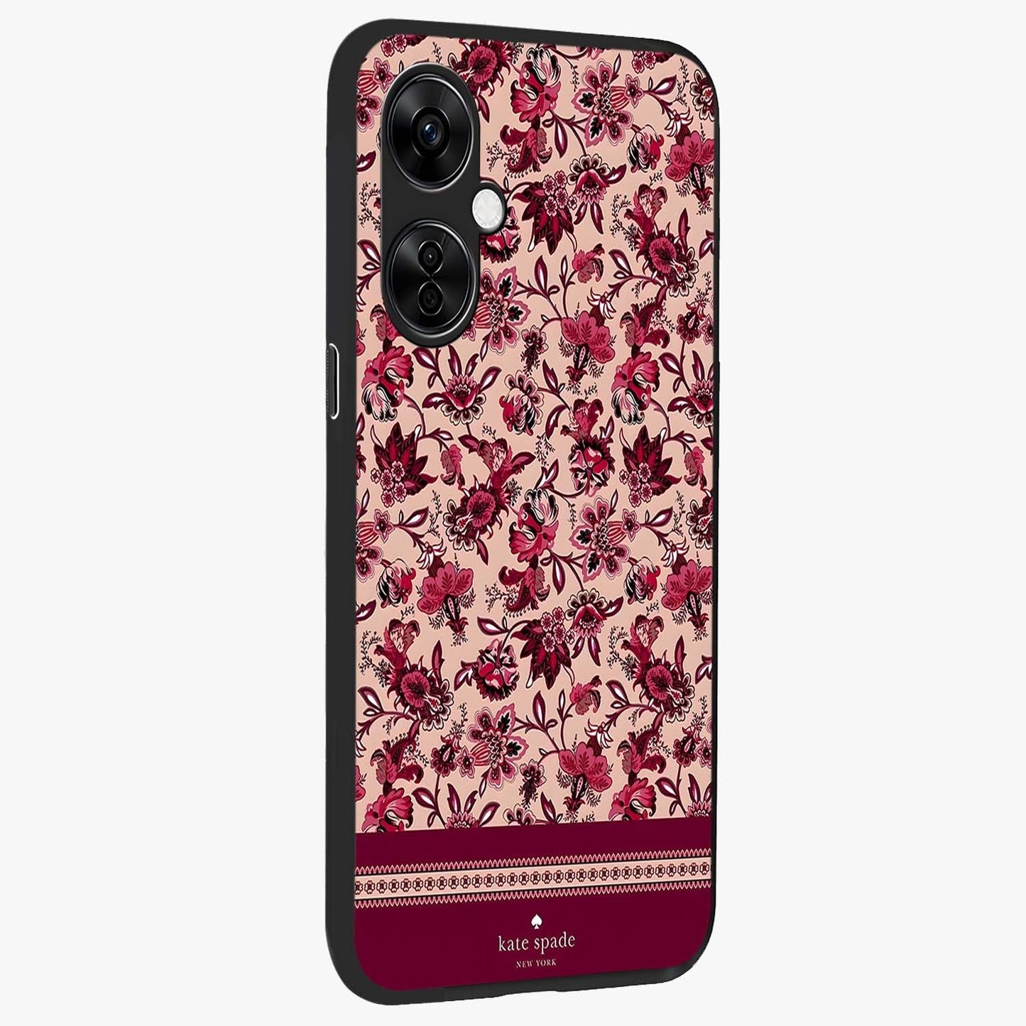 Crimson Rose Charm Glass Case for 1+Nord CE 3 Lite side perspective highlighting delicate rose textures and smooth edges
